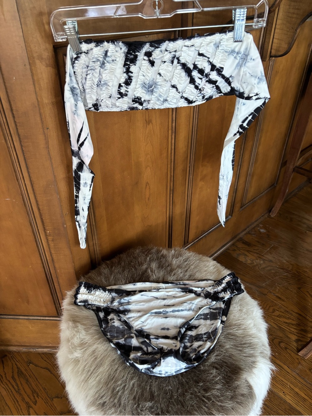 Lucky Brand Black and White Tie-Dye Bandeau Bikini Set